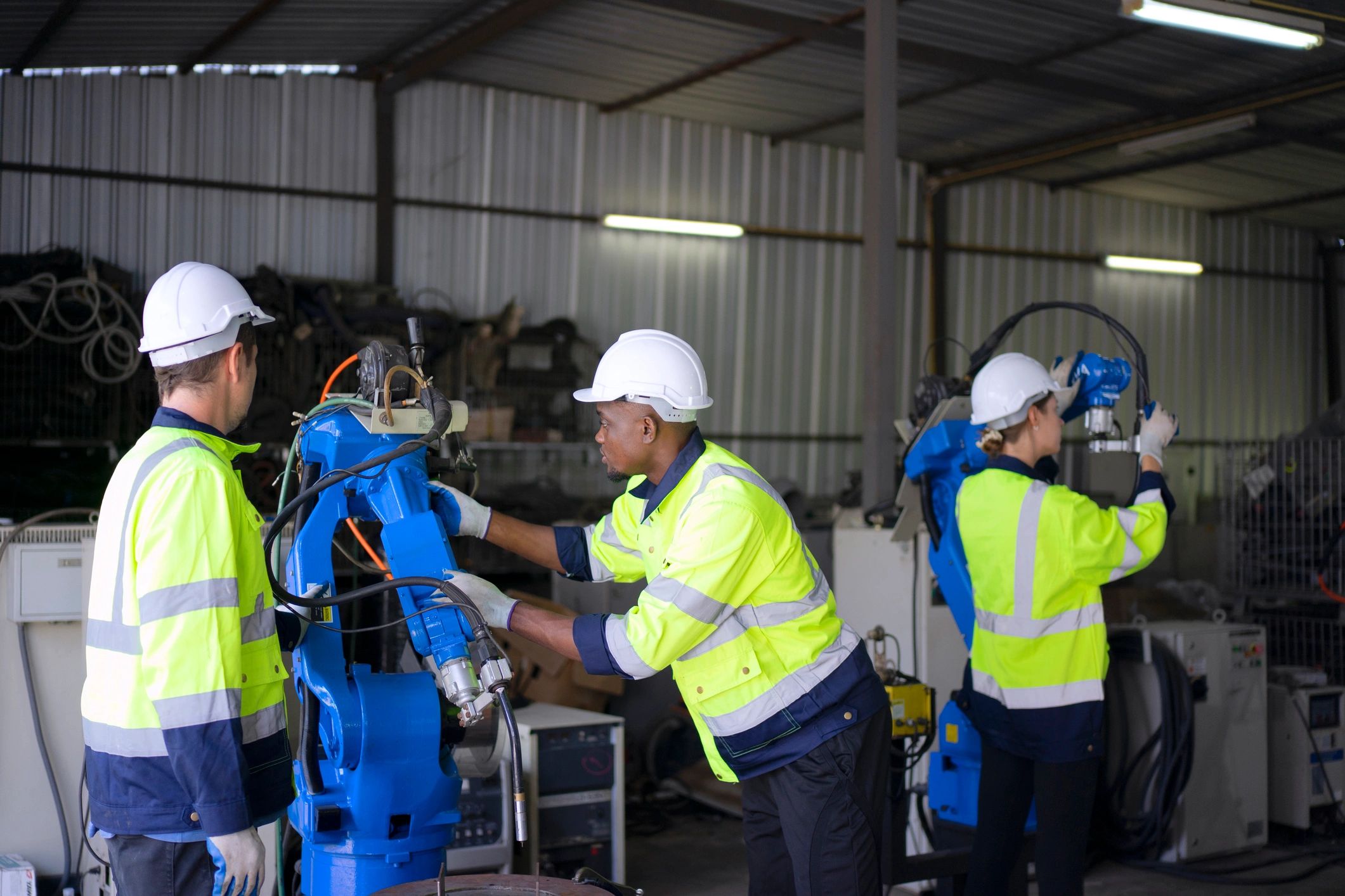 Engineer working with industrial equipment in a factory